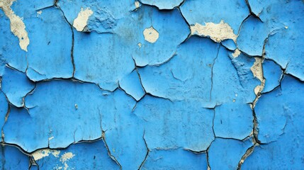 Obraz premium Close-up of a weathered blue painted wall with cracked and peeling paint.