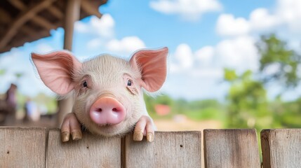 Cute small Domestic pig outdoor
