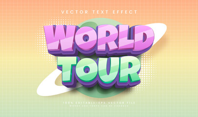 World tour cartoon theme, editable vector text effect. suitable for happy cute event