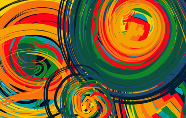 Colorful brush strokes. Abstract background. Hand drawn illustration of brush painting with bright colorful strokes.