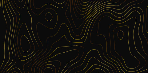 Abstract Topographic map background concept design. Contour geography map grid abstract backdrop. Gradient colors contour lines isolated on black background. Vector illustration.