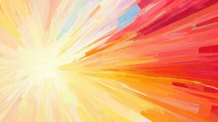 Obraz premium A vibrant, abstract artwork bursting with rays of warm colors, evoking energy and positivity through dynamic brush strokes.
