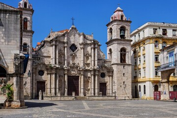 Havana, Cuba, Plaza de la Catedral beautiful square in the old town of Havana