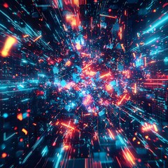 Fototapeta premium A vibrant abstract background with neon lights, featuring an explosion of colors and shapes. The image is a digital rendering of a 3D scene.