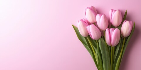 Obraz premium Beautiful Pink Tulips on Soft Pink Background