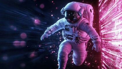Fototapeta premium Futuristic Astronaut Stepping into the Unknown