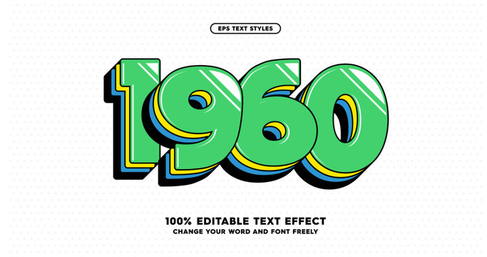 Bold green retro 3D text effect featuring '1960' in a vibrant pop art style with shiny outlines. Fully editable EPS format for customizable typography designs.