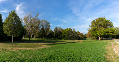Park at spring season panoramic view