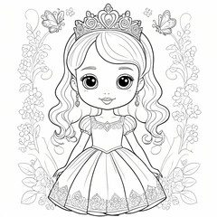 Fototapeta premium cute little princess coloring book page