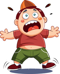 Obraz premium Chubby boy screaming and raising his arms in fear