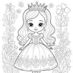 Fototapeta premium cute little princess coloring book page