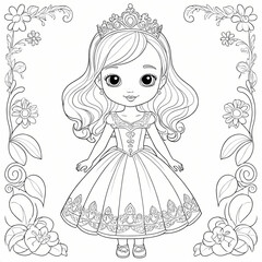 Fototapeta premium cute little princess coloring book page