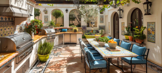 Fototapeta premium BBQ zone. BBQ area with kitchen. Recreation area in the backyard. 
