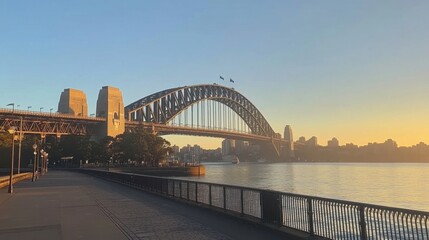 Naklejka premium Sunrise Over Sydney Harbour Bridge and Waterway