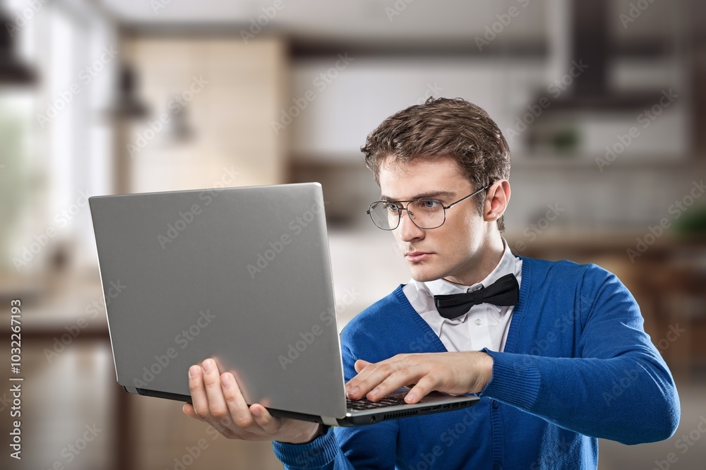 Sticker Handsome man use laptop computer