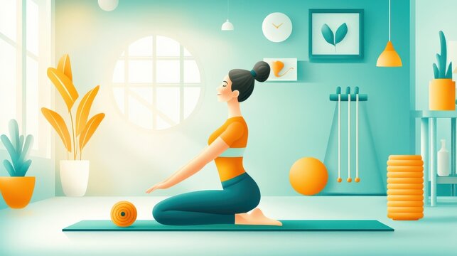 Woman Practicing Forward Bend Yoga Pose on Mat