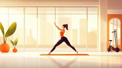 Fototapeta premium Woman Practicing Yoga in a Bright Living Room