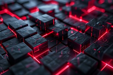 Obraz premium A close up of a computer keyboard with red lights