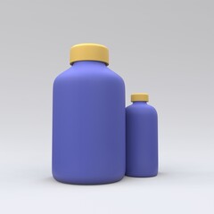 Medicine plastic bottles on a white background. Medicine package design. 3d illustration.
