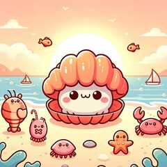 Cartoon vector illustration of a smiling child enjoying a hamburger, a funny design for a holiday food poster