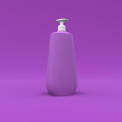 Elegant cosmetic bottle closeup on violet background. Modern cover design. 3d illustration.