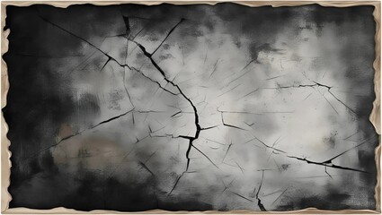 A black and white image showcasing a cracked piece of paper, highlighting its texture and aged appearance.