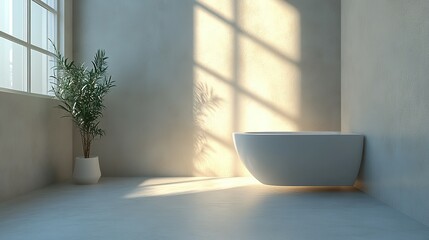 Minimalist Bathroom Interior with Freestanding Bathtub