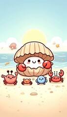 Cartoon vector illustration of a smiling child enjoying a hamburger, a funny design for a holiday food poster