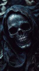 Grim reaper with scythe. Halloween theme poster.