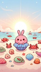 Cartoon vector illustration of a smiling child enjoying a hamburger, a funny design for a holiday food poster