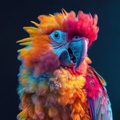 Fototapeta premium Colorful Parrot with Fluffed Feathers Appearing Shocked