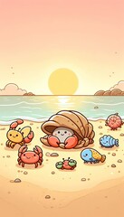 Cartoon vector illustration of a smiling child enjoying a hamburger, a funny design for a holiday food poster