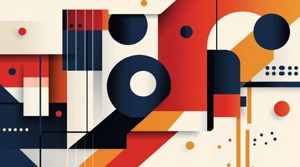 Obraz premium A vibrant abstract composition featuring geometric shapes and bold colors, showcasing a dynamic interplay of forms and lines.