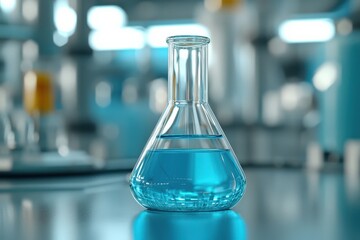 Exploring the Mysteries of Chemistry A Stunning Glass Flask with Blue Liquid Captures the Essence of Scientific Discovery