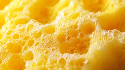 Soapy yellow sponge, close up. Textured banner, cover, background. Beauty, skin care, kitchen aid, hygiene  concept. AI generative.