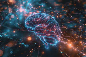 A human brain with interconnected circuits and glowing lines.