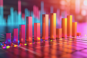 Bold and colorful bar graph, minimalist style, side view, clear and vibrant visual representation.