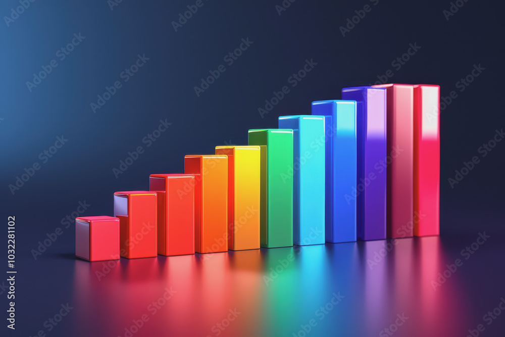 Sticker Bold and colorful bar graph, minimalist style, side view, clear and vibrant visual representation.