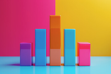 Bold and colorful bar graph, minimalist style, side view, clear and vibrant visual representation.