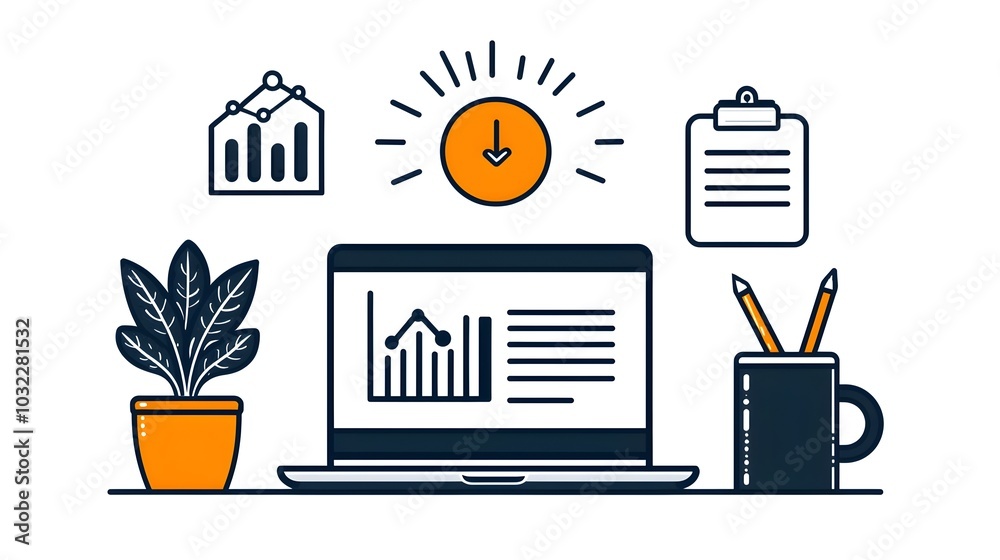 Poster Thin line icon set that showcases various productivity themes such as service management and performance tracking to enhance workflow optimization and business efficiency