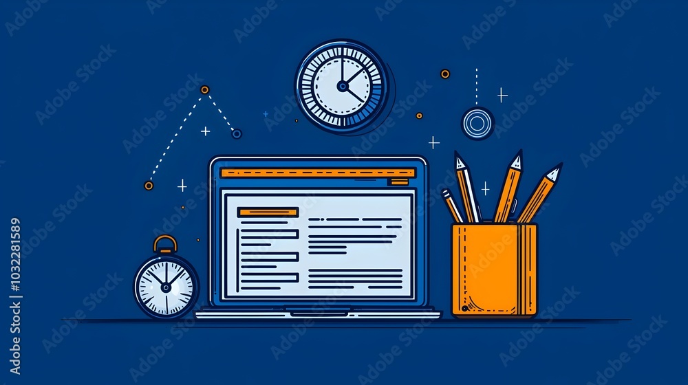 Poster Minimalist Thin Line Icon Set Depicting Various Productivity Themes Such as Service Management and Performance Tracking for Business and Office Applications