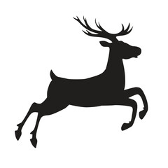 Black silhouette of a running full length deer. Vector illustration isolated on white background