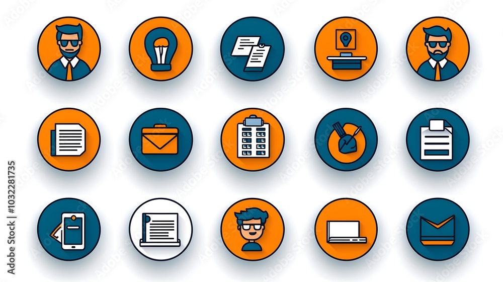 Poster collection of thin line icons focusing on productivity organization project achievement and process 