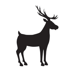 Black silhouette of a standing full length deer. Illustration on transparent background