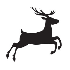 Black silhouette of a running full length deer. Illustration on transparent background