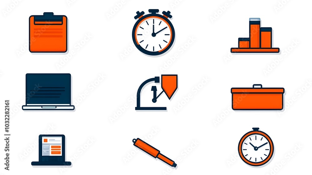 Fototapete Set of minimalist thin line icons representing various productivity efficiency and time focused project management concepts and tools  Includes icons for service optimization workflow management