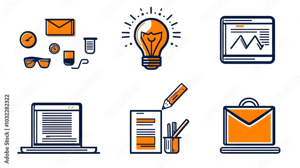 Aufkleber Sleek productivity icon set featuring elements like deadlines optimization and organizational performance for efficient workflow and successful goal achievement