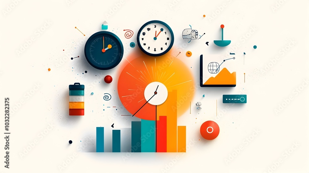 Fototapete Set of thin line icons representing various productivity efficiency and time management elements such as growth graphs data analytics business planning teamwork workflow optimization