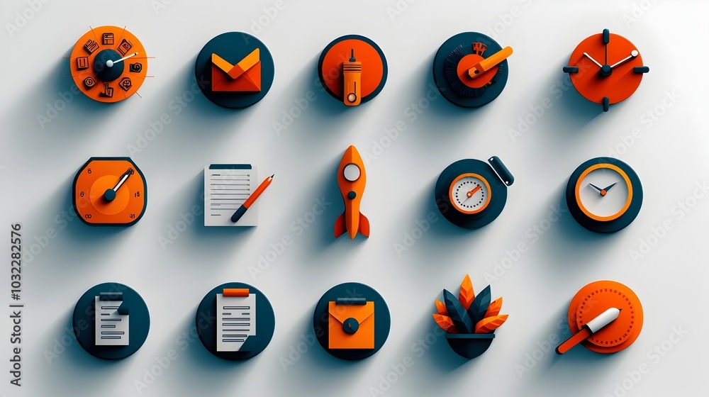 Poster Productivity Icons Showcasing Project Deadline Tracking Workflows in Clean Minimalist Lines  Ideal for Business Startup and Technology Applications