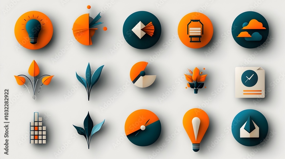 Poster Productivity and Efficiency Visualized Through Clean Thin Line Icons Depicting Deadline Management Growth Graphs and Organizational Processes